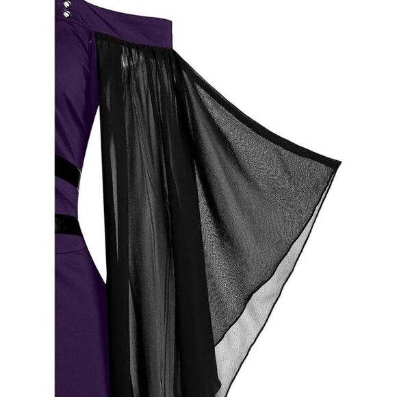 💜 Goth Harness Cold Shoulder Butterfly Sleeves Cosplay Purple Dress SIZE 6 NWT - Picture 9 of 16